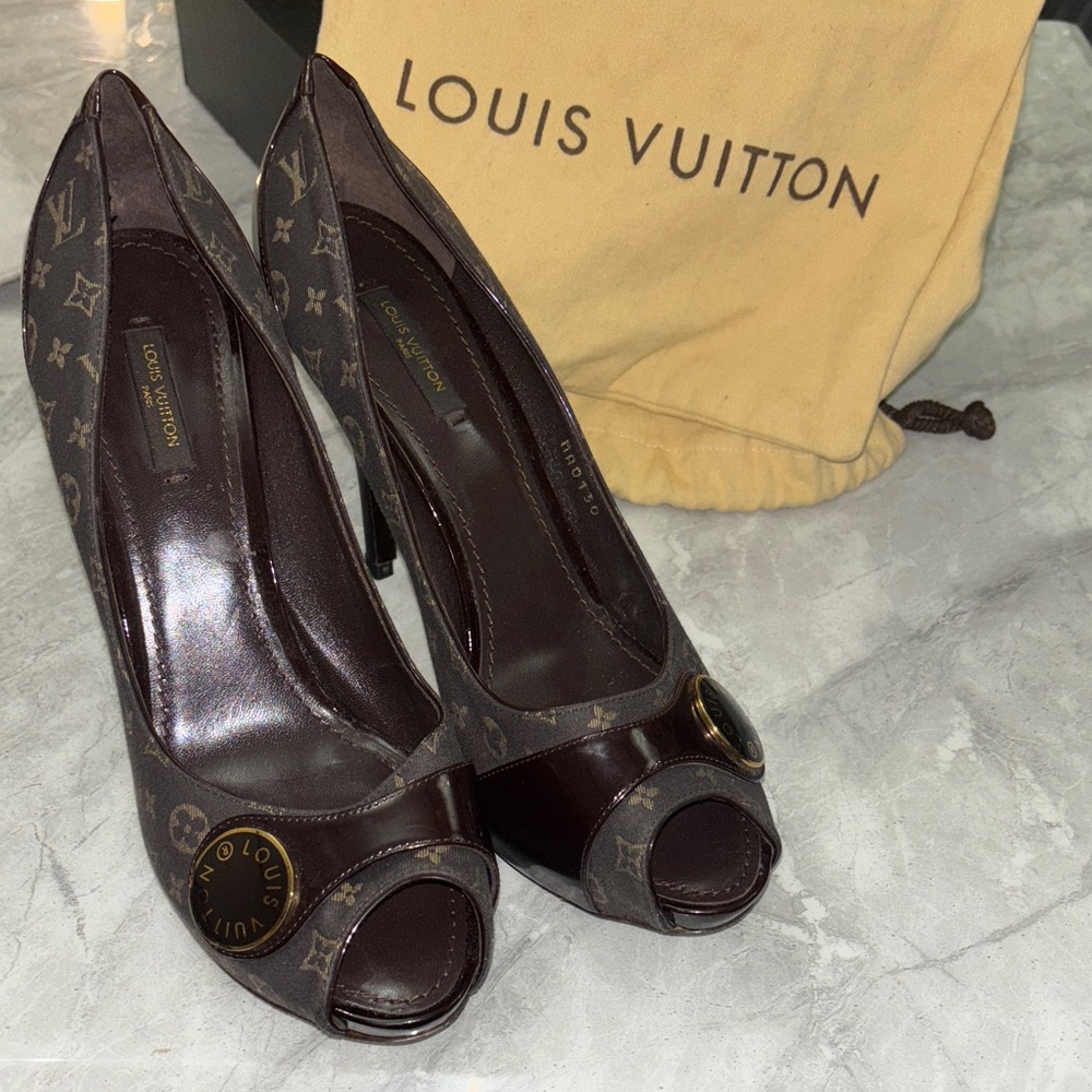 Louis Vuitton Dark Brown Monogram Peep Toe Heels